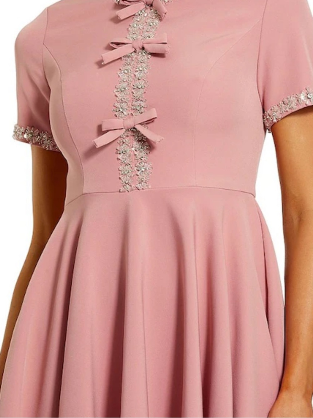 Mac Duggal Dusty Pink Midi Dress with Bow & Beaded Trim
